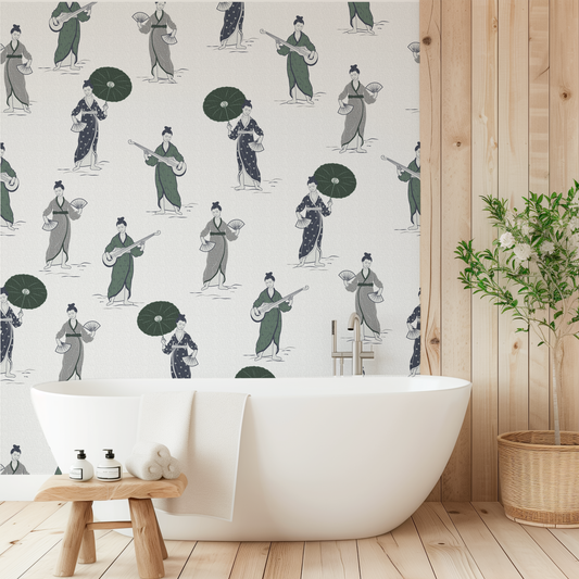 Chinoiserie Women Grey Wallpaper