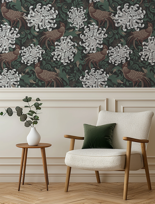 Chrysanthemum Garden White Wallpaper
