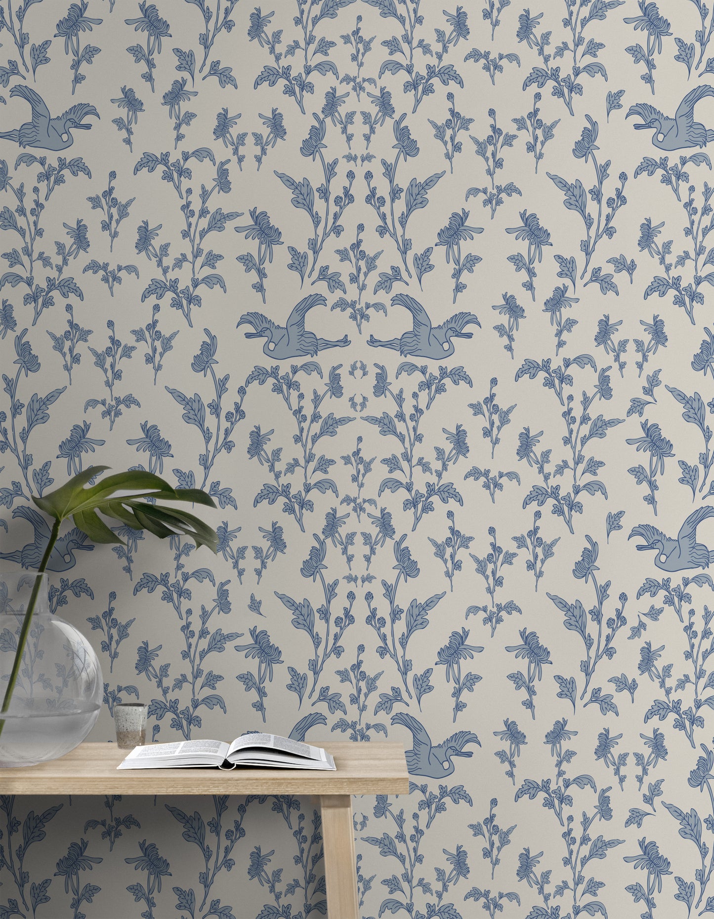 Crane Damask Wallpaper