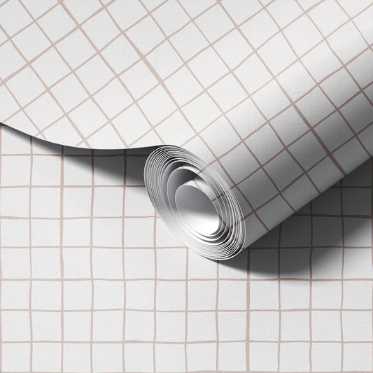 Cream Grid Fabric peel and stick wallpaper room mockup