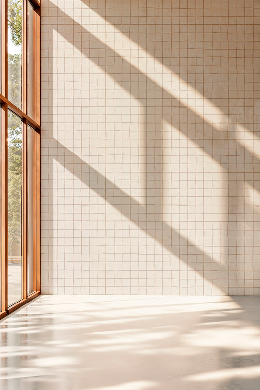 Cream Grid Fabric Wallpaper