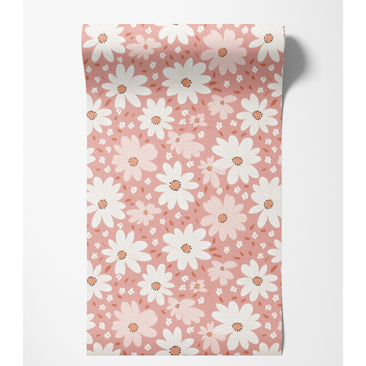 Pink Daisy peel and stick wallpaper room mockup