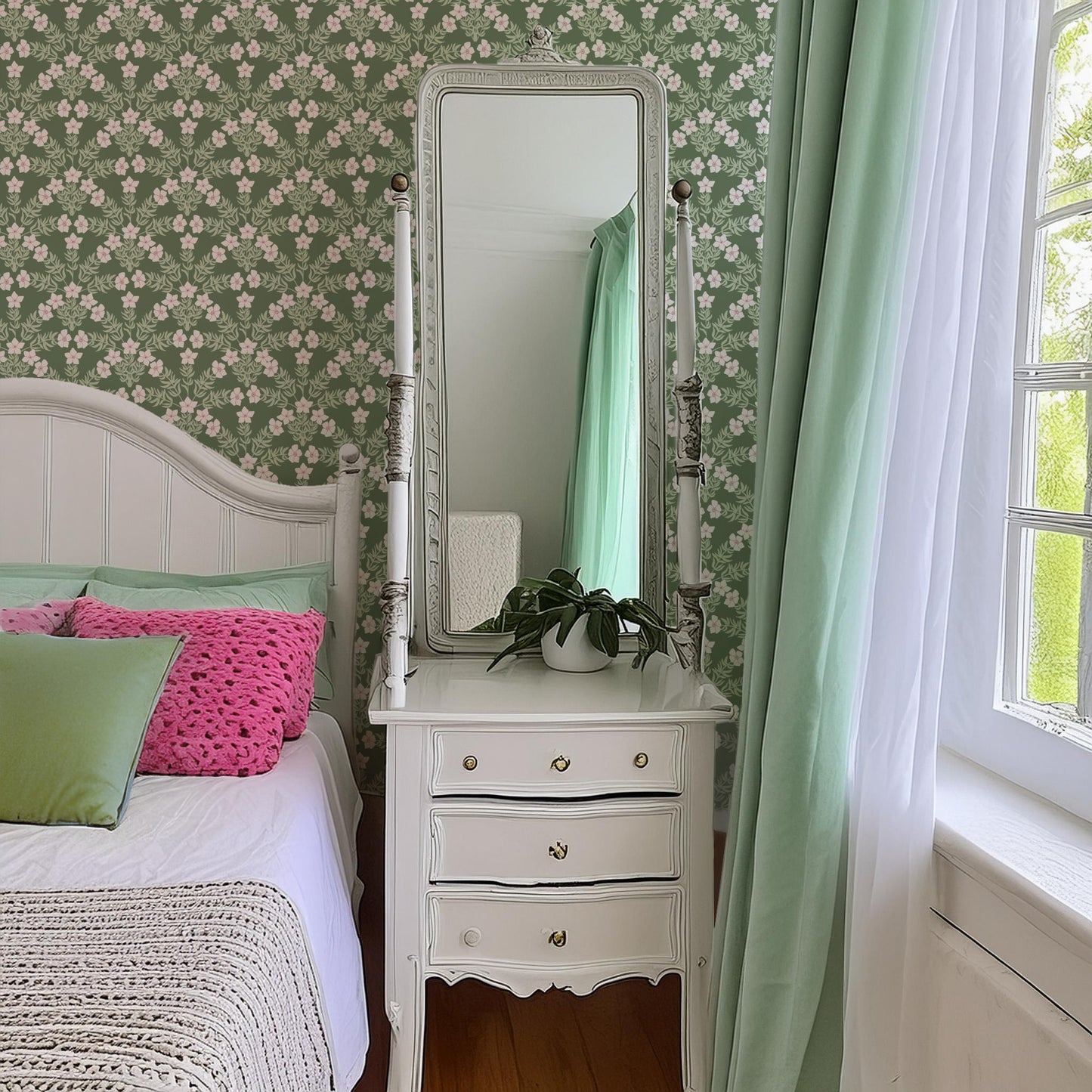 Art Nouveau Floral Scallop Wallpaper