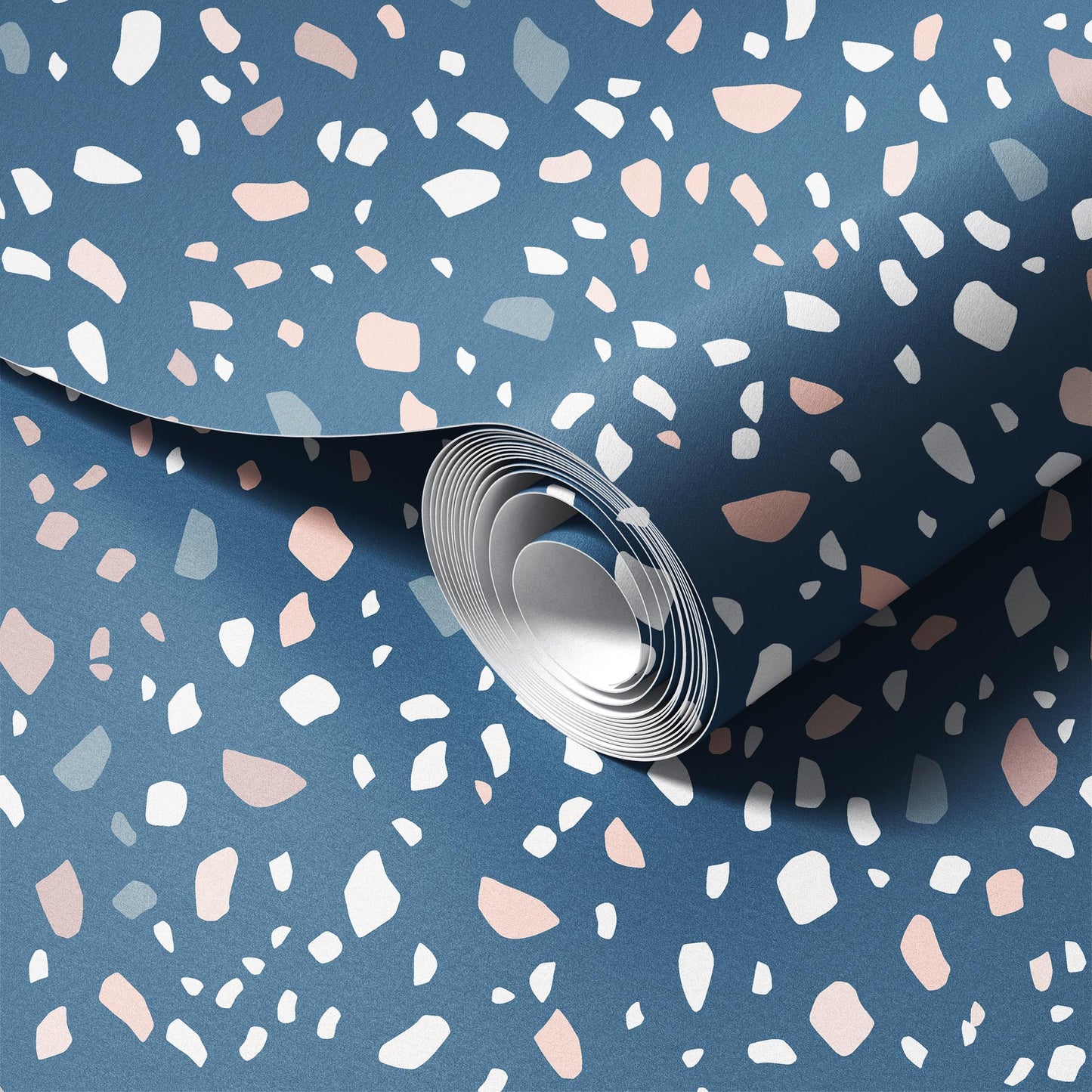 Dark Blue Terrazzo Wallpaper