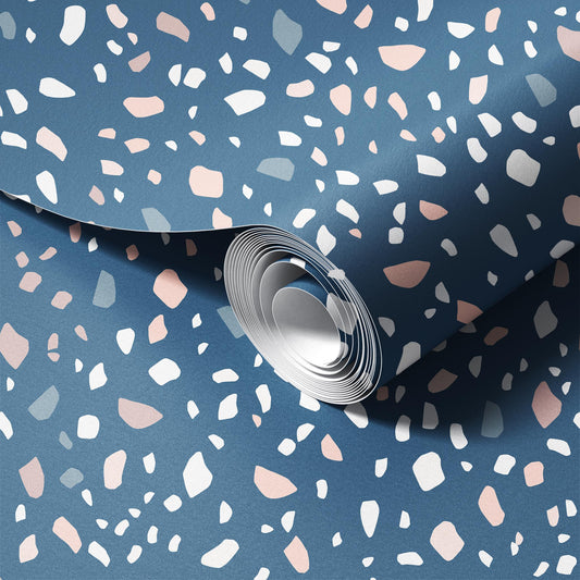 Dark Blue Terrazzo Wallpaper