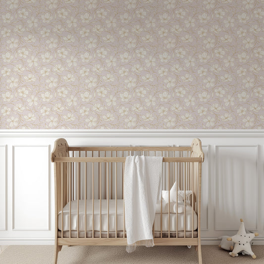 Delicate Line Drawn Floral Wallpaper