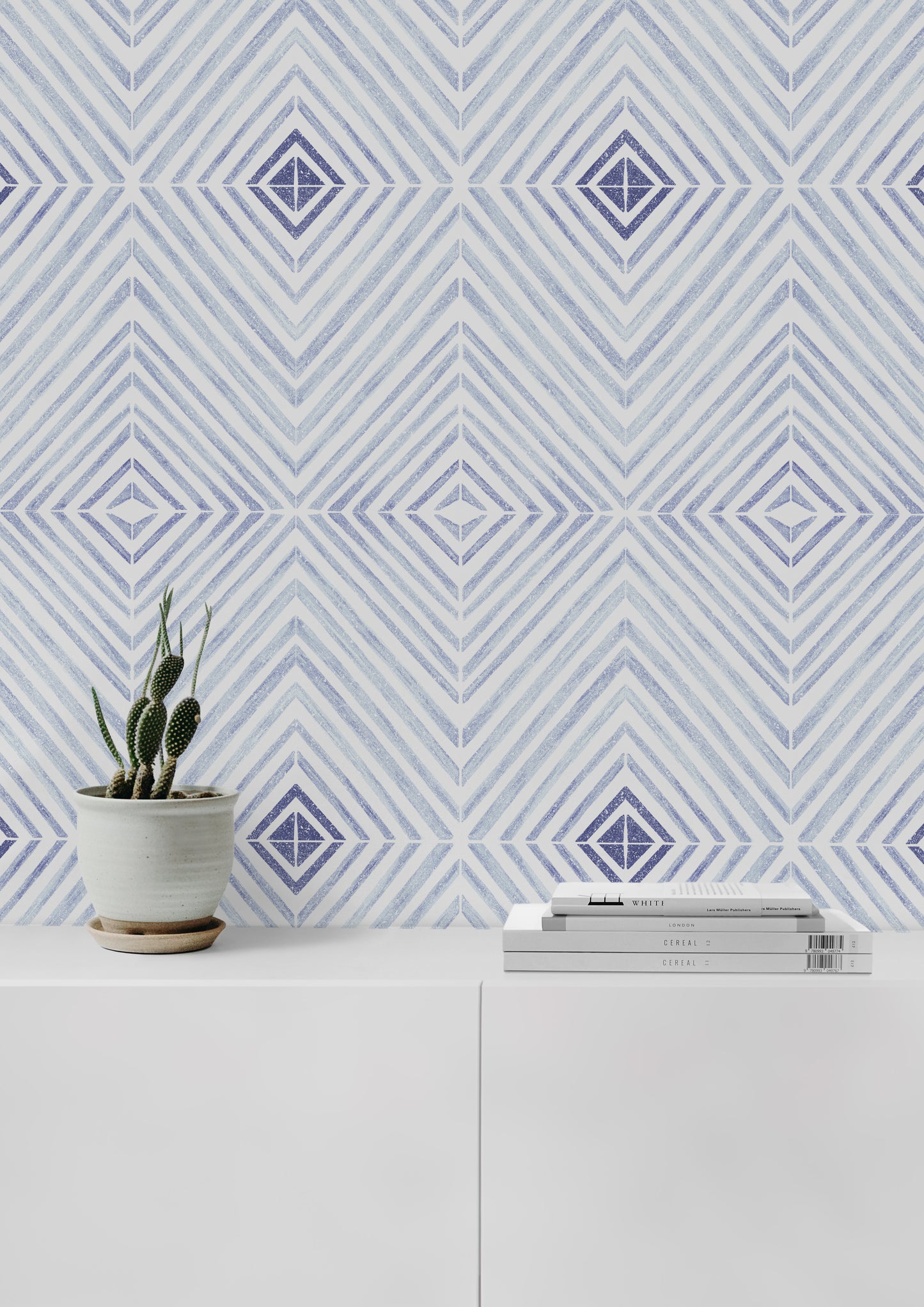 Indigo Denim Geometric Tile peel and stick wallpaper featured product image