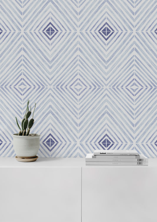 Indigo Denim Geometric Tile Wallpaper