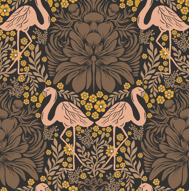Flamingo Garden Dark peel and stick wallpaper pattern detail