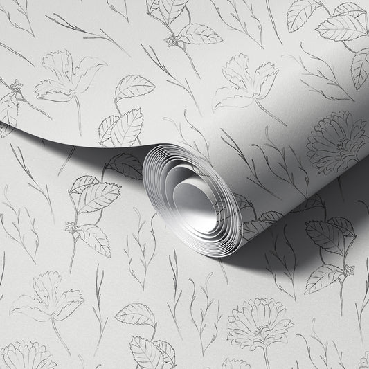 Floral Sketch peel and stick wallpaper room mockup