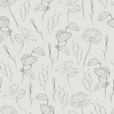 Floral Sketch Silver peel and stick wallpaper pattern detail