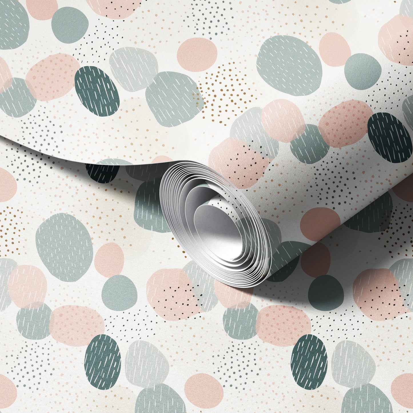 Fun and Quirky Boho Circles peel and stick wallpaper room mockup