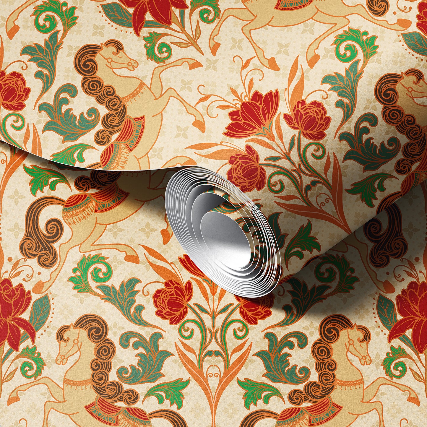 Golden Horse Classic Art Nouveau Wallpaper
