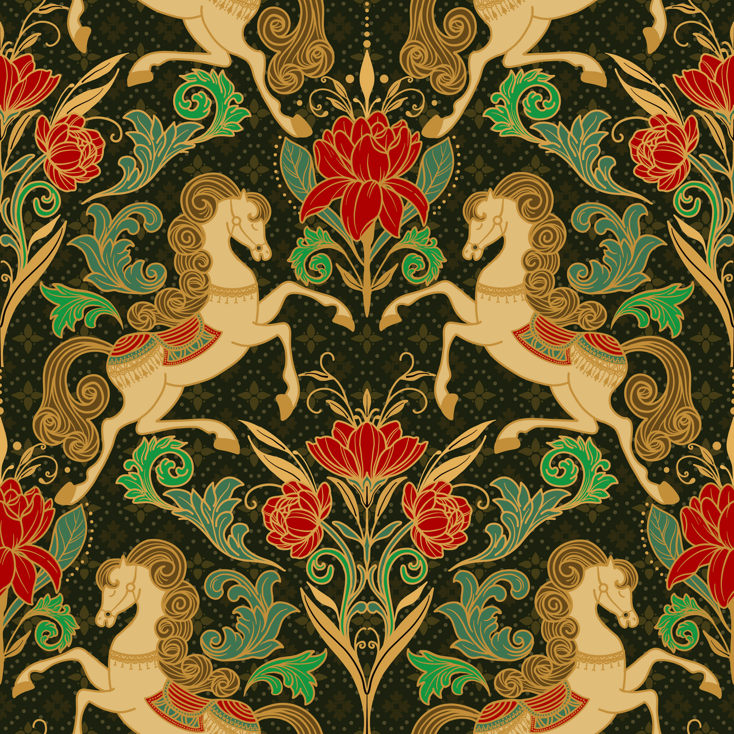 Golden Horse Classic Art Nouveau Wallpaper