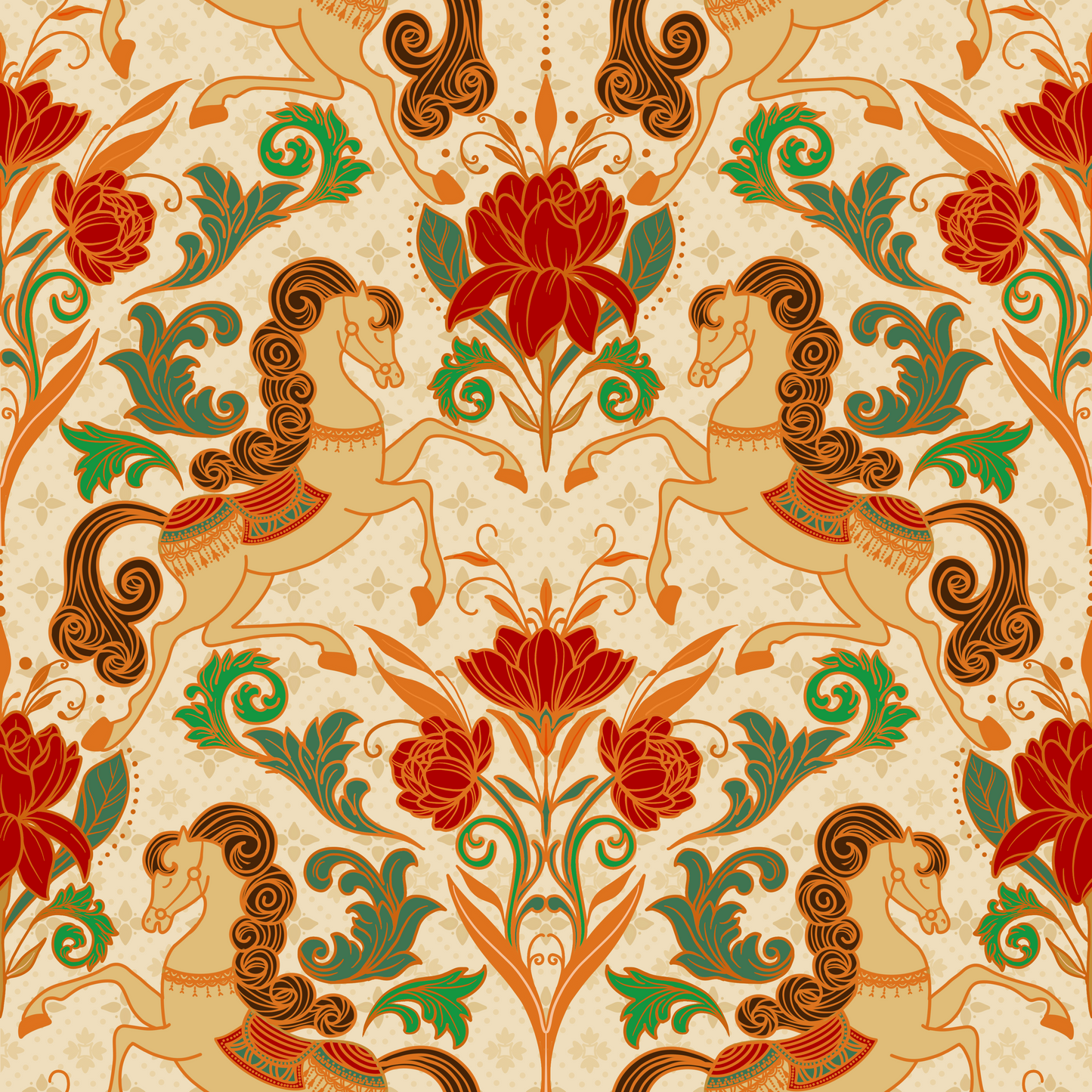 Golden Horse Classic Art Nouveau Wallpaper