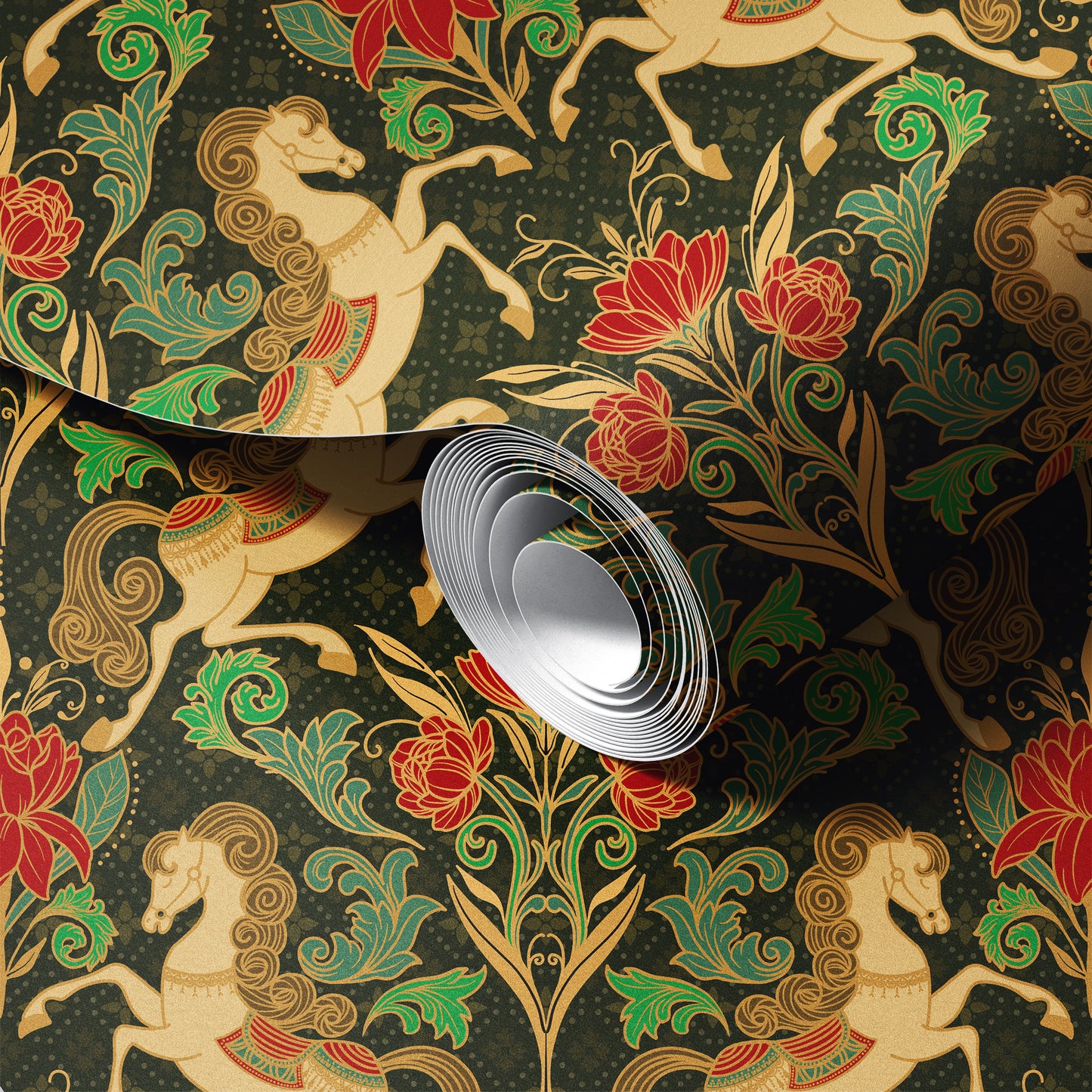 Golden Horse Classic Art Nouveau Wallpaper