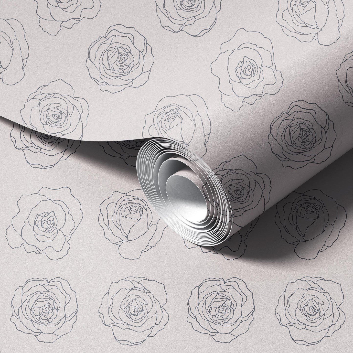 Greige Rose Line Art peel and stick wallpaper room mockup