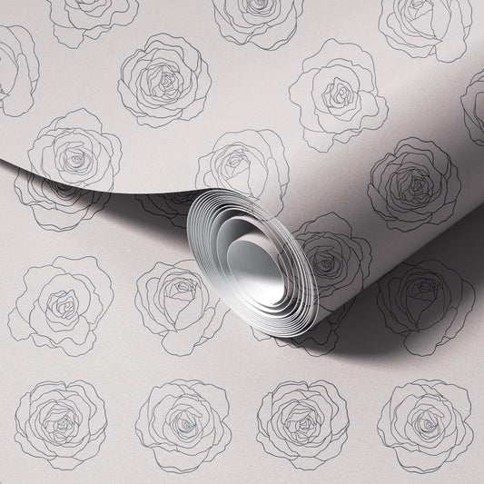 Greige Rose Line Art peel and stick wallpaper room mockup