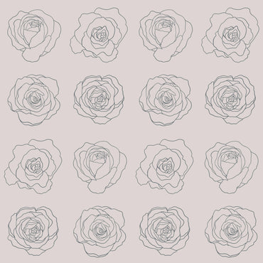 Greige Rose Line Art peel and stick wallpaper pattern detail
