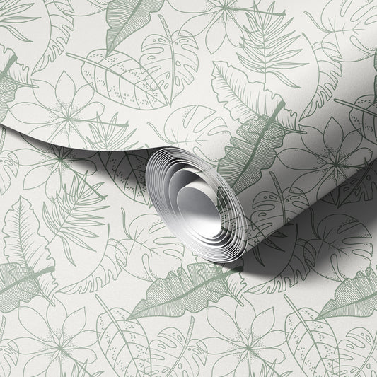 Hand Drawn Tropical Leaves peel and stick wallpaper room mockup