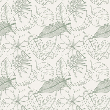 Hand Drawn Tropical Leaves Neutral peel and stick wallpaper pattern detail