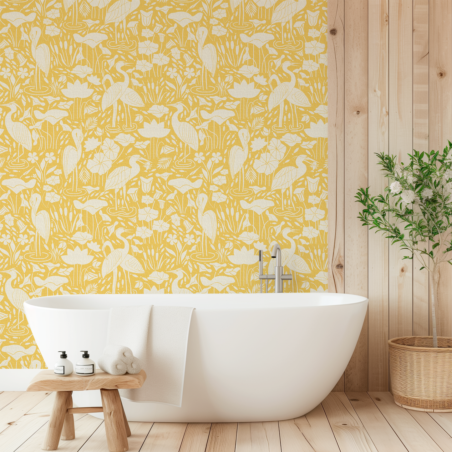 Herons by the Lake in Yellow Wallpaper
