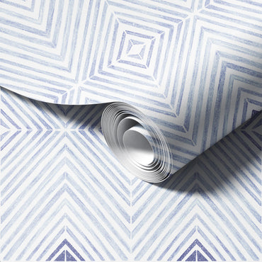 Indigo Denim Geometric Tile peel and stick wallpaper room mockup