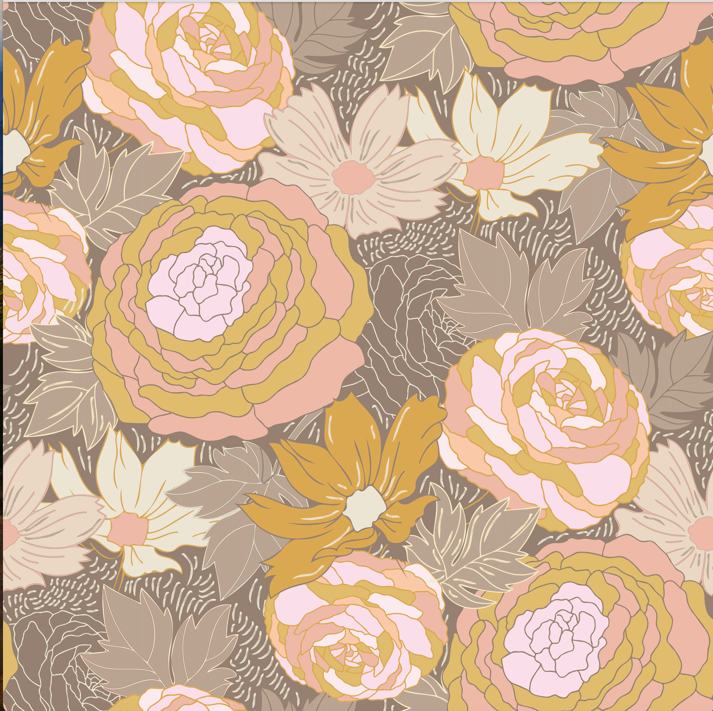 Large Floral Beige Wallpaper