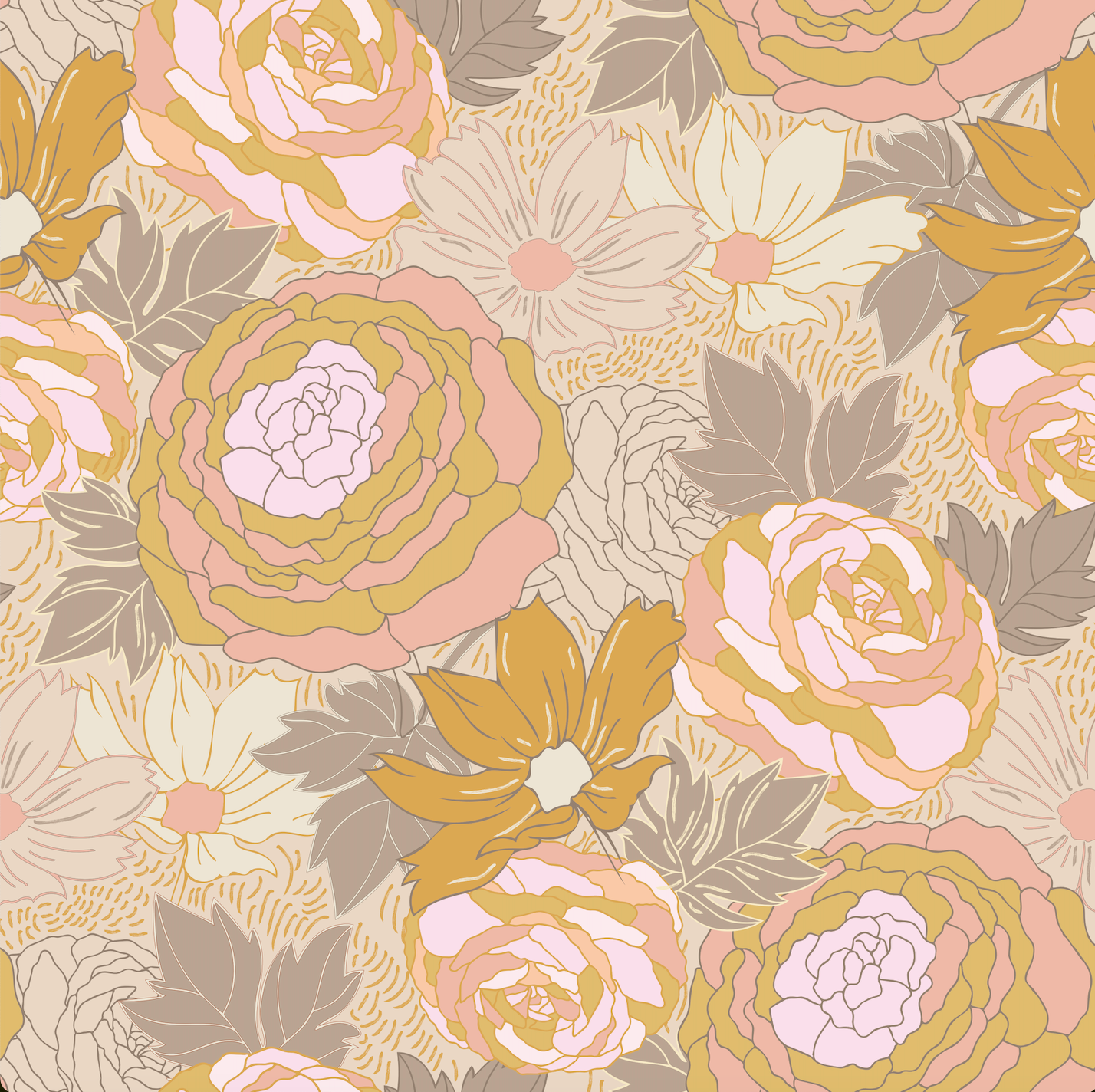 Large Floral Light Wallpaper
