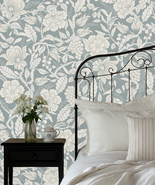 Lush Floral Blue Wallpaper