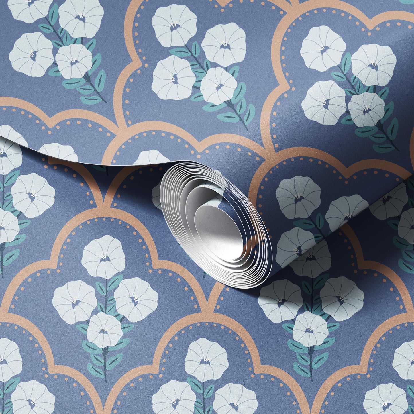 Mallow Bindweed Blue and Beige Wallpaper