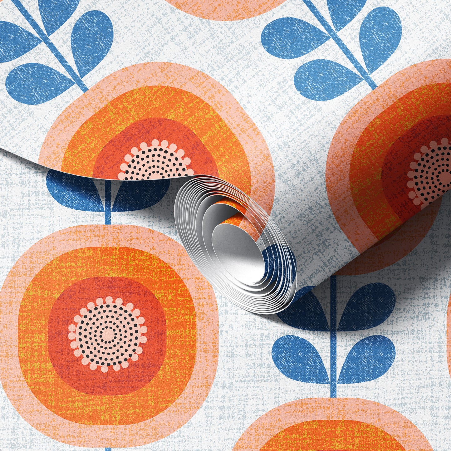 Mid-Century Sunflowers in Orange Wallpaper