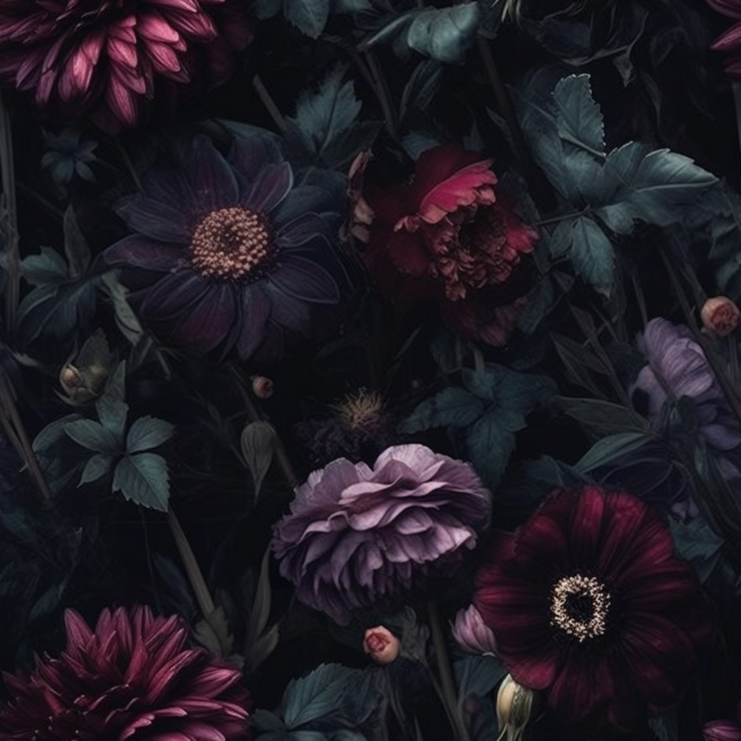 Midnight Floral peel and stick wallpaper pattern detail