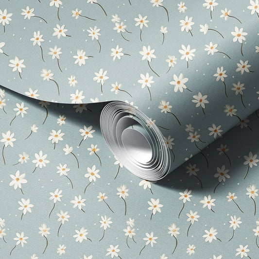 Muted Daisy peel and stick wallpaper room mockup