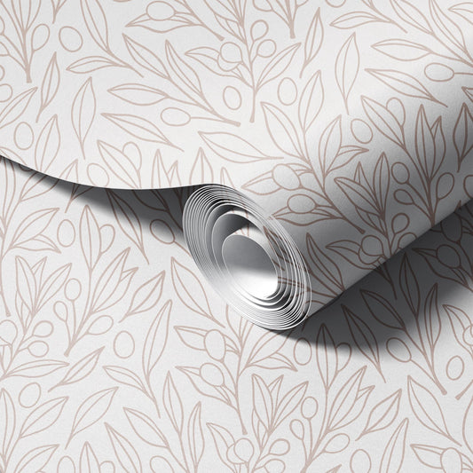Nude Doodle Leaves peel and stick wallpaper room mockup
