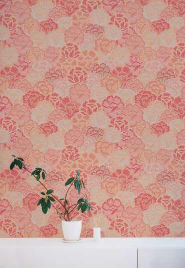 Peach Boho Floral Garden Wallpaper
