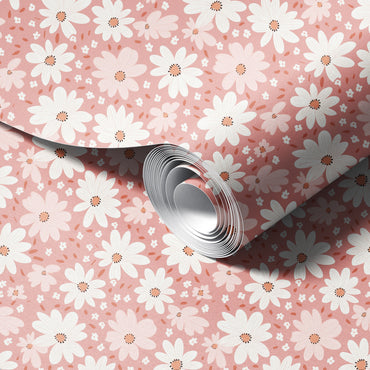 Pink Daisy peel and stick wallpaper room mockup