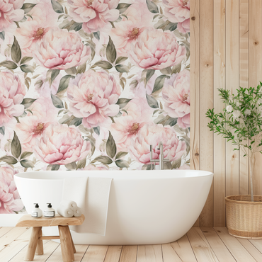 Light Pink Peonies peel and stick wallpaper pattern detail