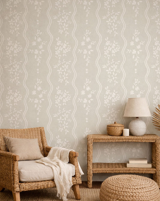 Prairie Core Stripes peel and stick wallpaper room mockup