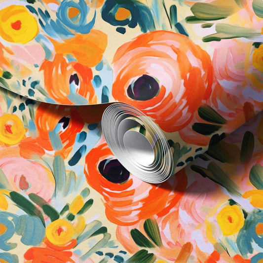 Pretty Poppies peel and stick wallpaper room mockup