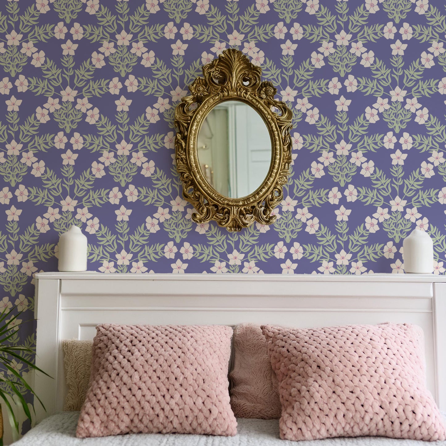 Art Nouveau Floral Scallop Wallpaper