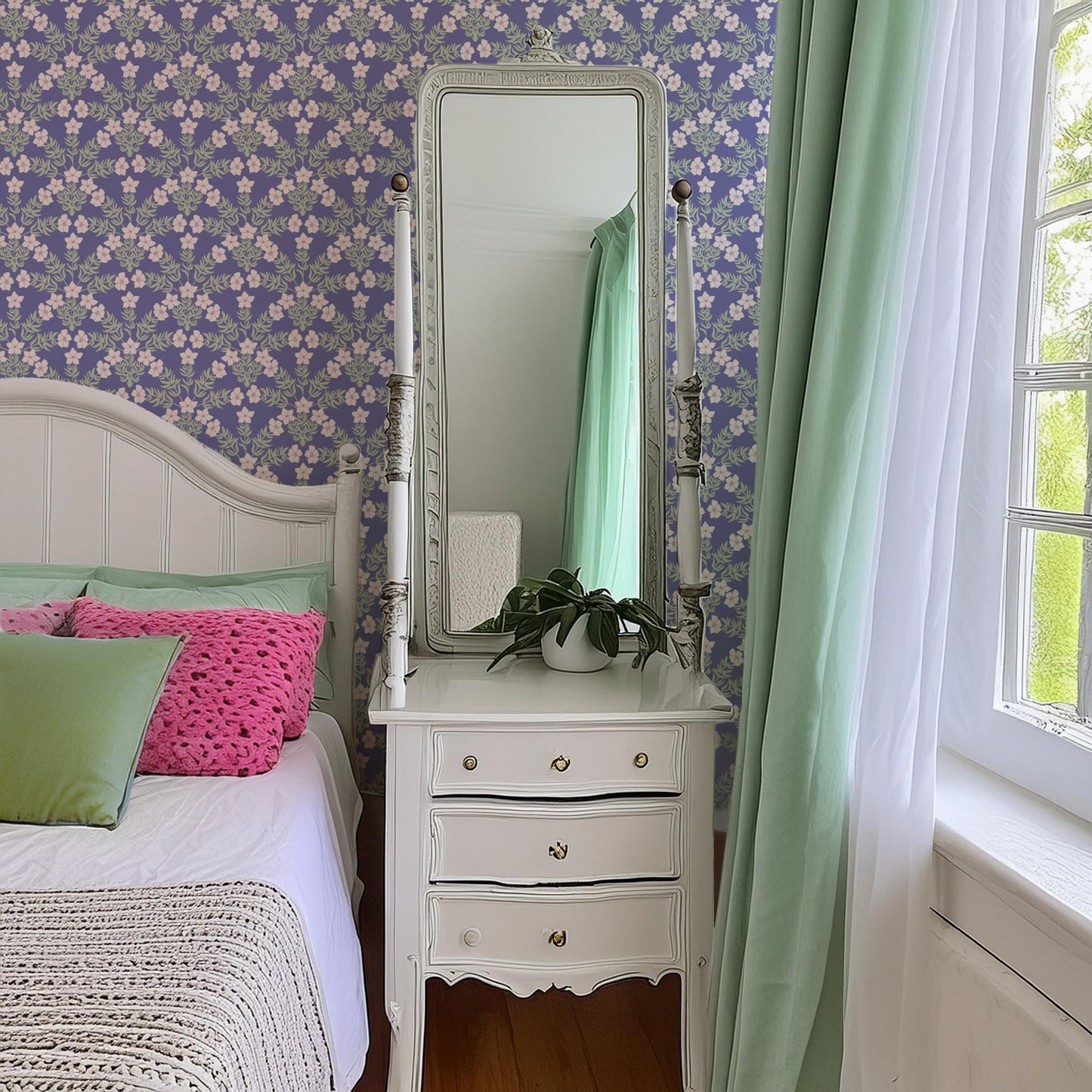 Art Nouveau Floral Scallop Wallpaper