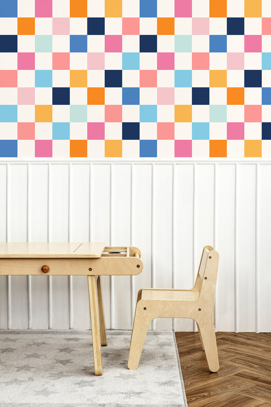 Rainbow Checkers Peel and Stick Wallpaper - Kids