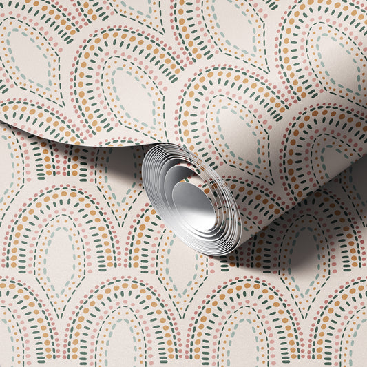 Rainbow Scallops peel and stick wallpaper room mockup