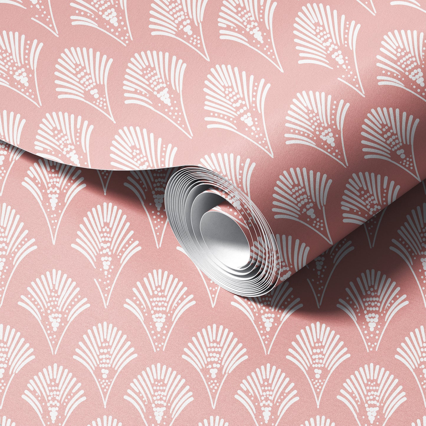 Boho Art Deco Fans in Pink Wallpaper