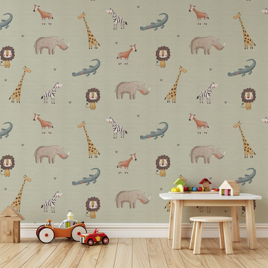Safari Animals Peel and Stick Wallpaper - Animals, Nursery, Safari