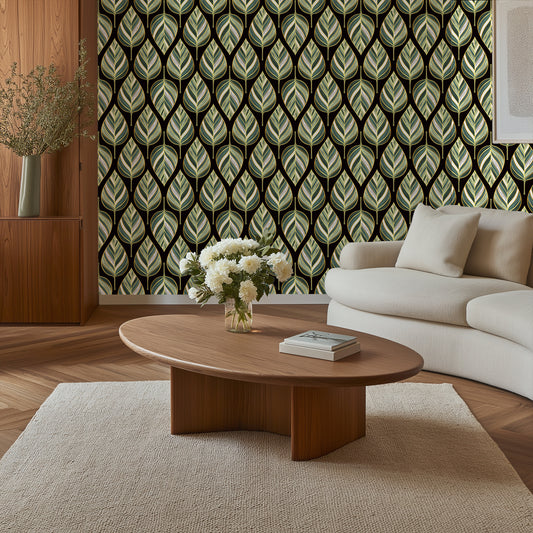 Art Deco Hosta Leaves Wallpaper