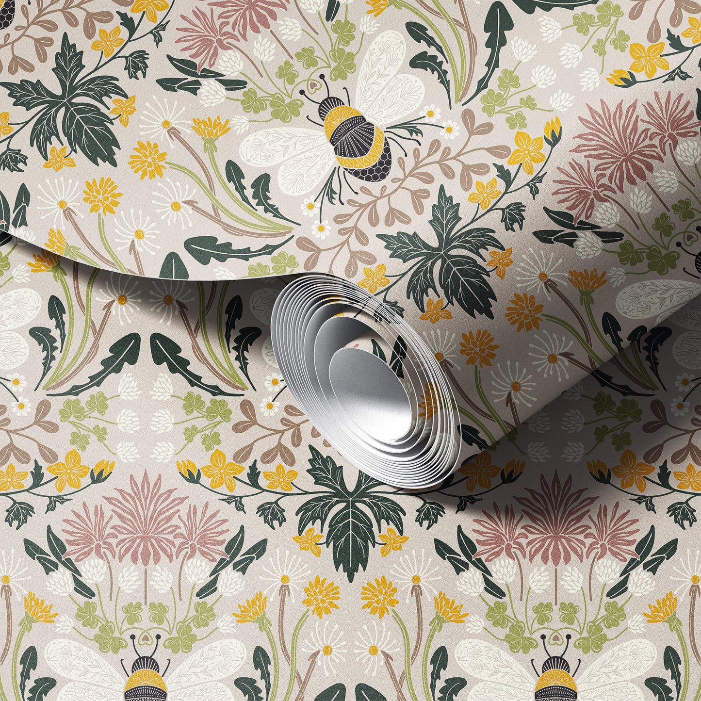 Posh Pollinator Bee Damask Wallpaper