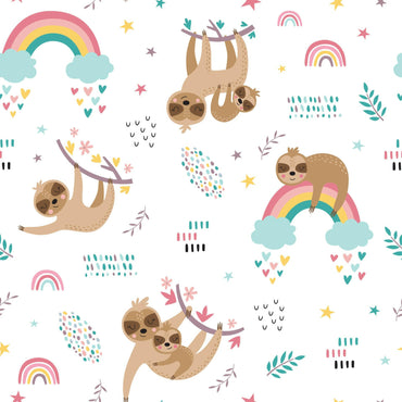 Sloths and Rainbows peel and stick wallpaper pattern swatch
