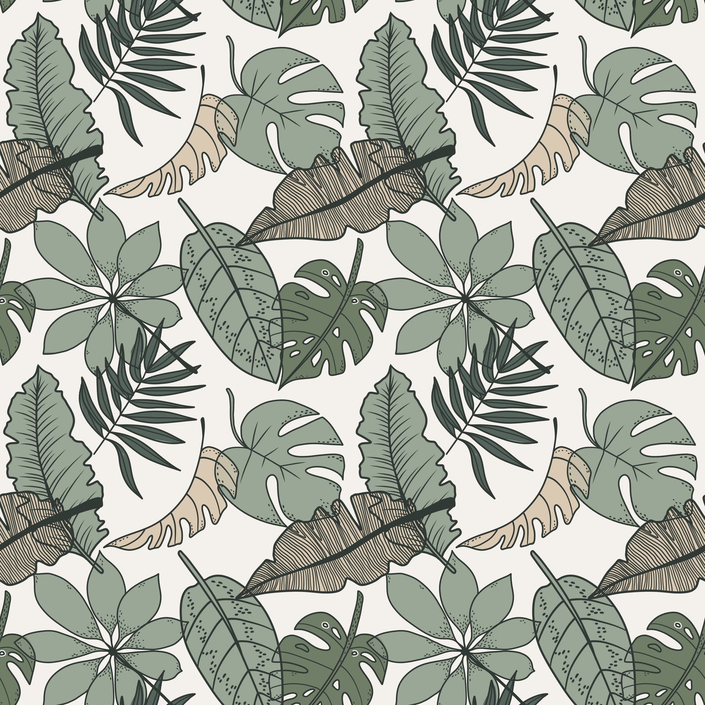 Hand Drawn Tropical Leaves Tropicana peel and stick wallpaper pattern detail
